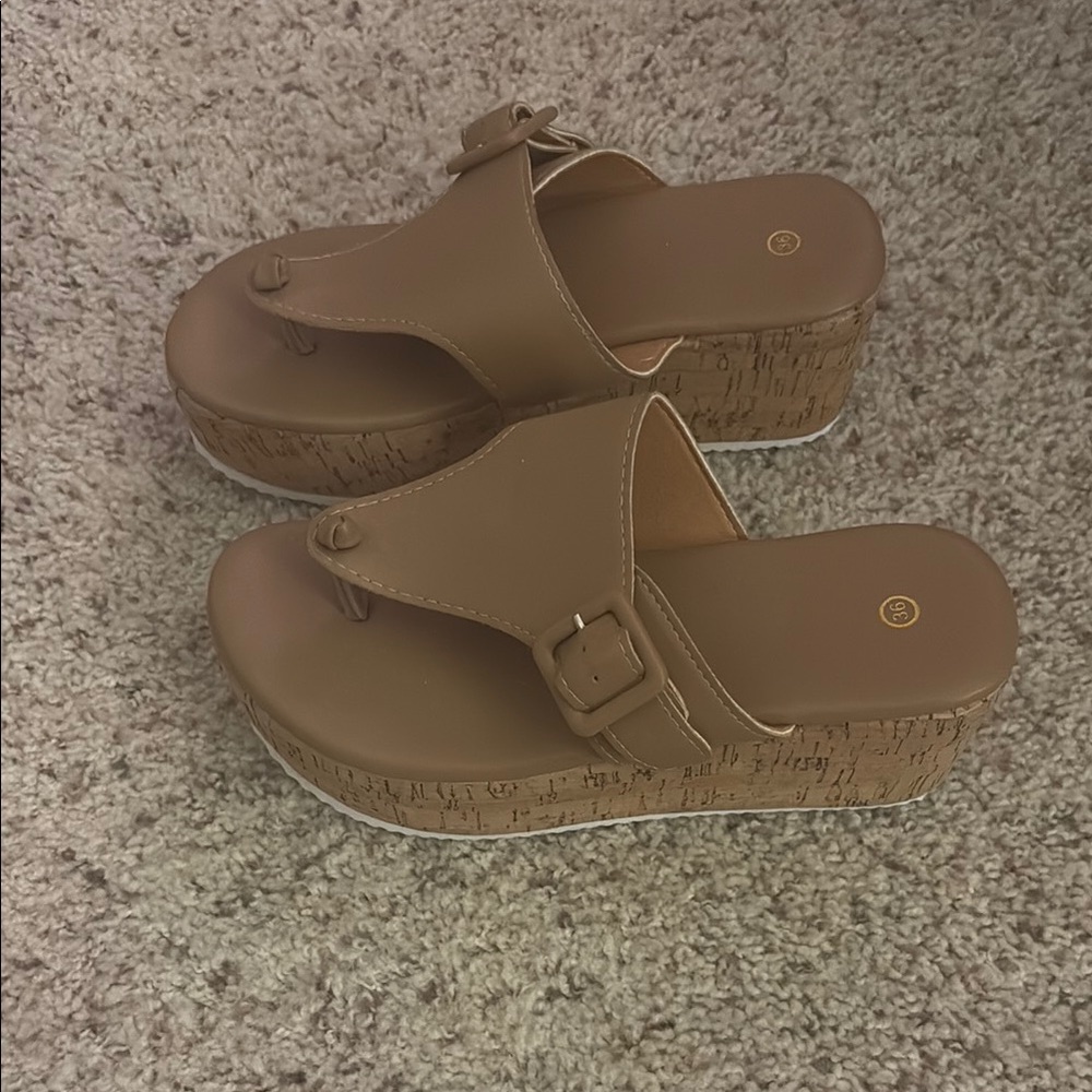 New never worn Tan Platform Slip-On Shoes with Contoured Footbed